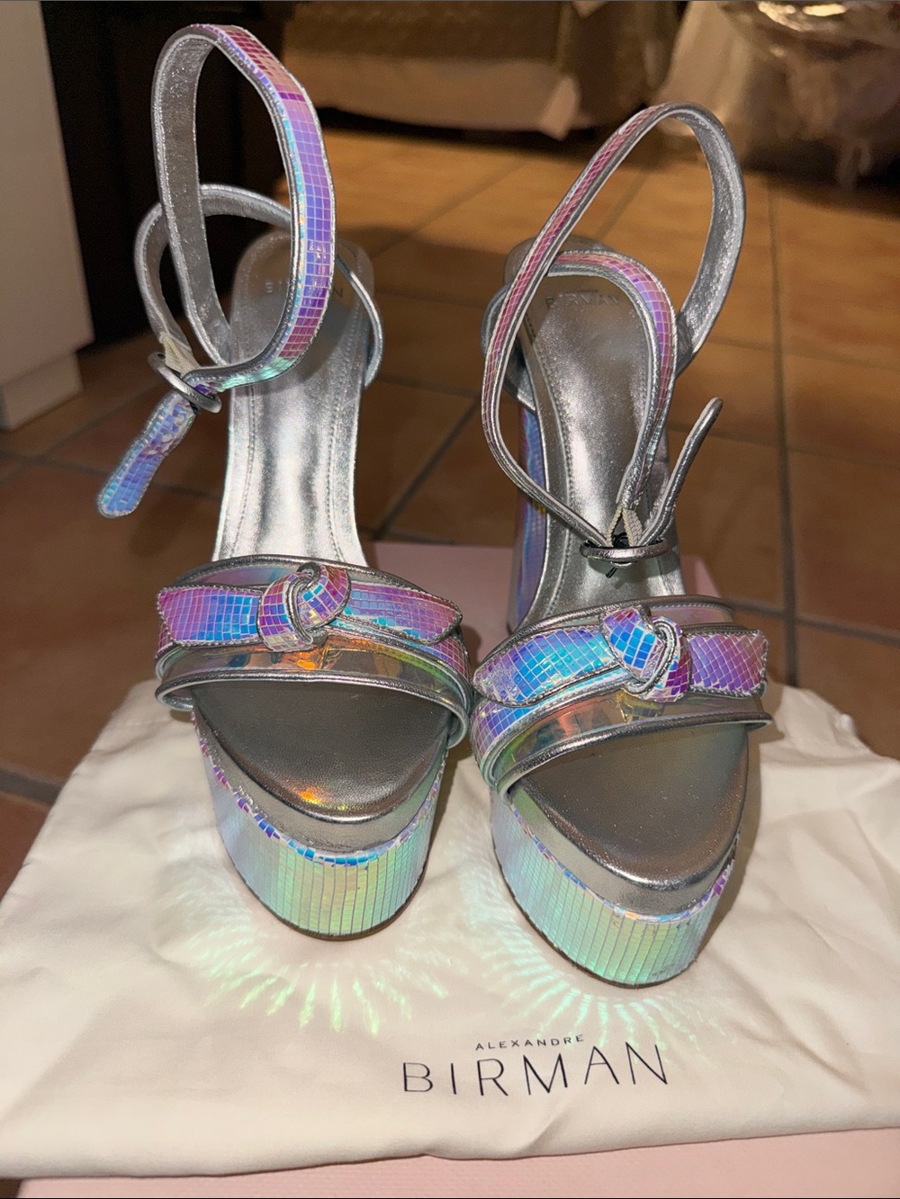 Alexandre Birman Holographic Silver Platform Sandals